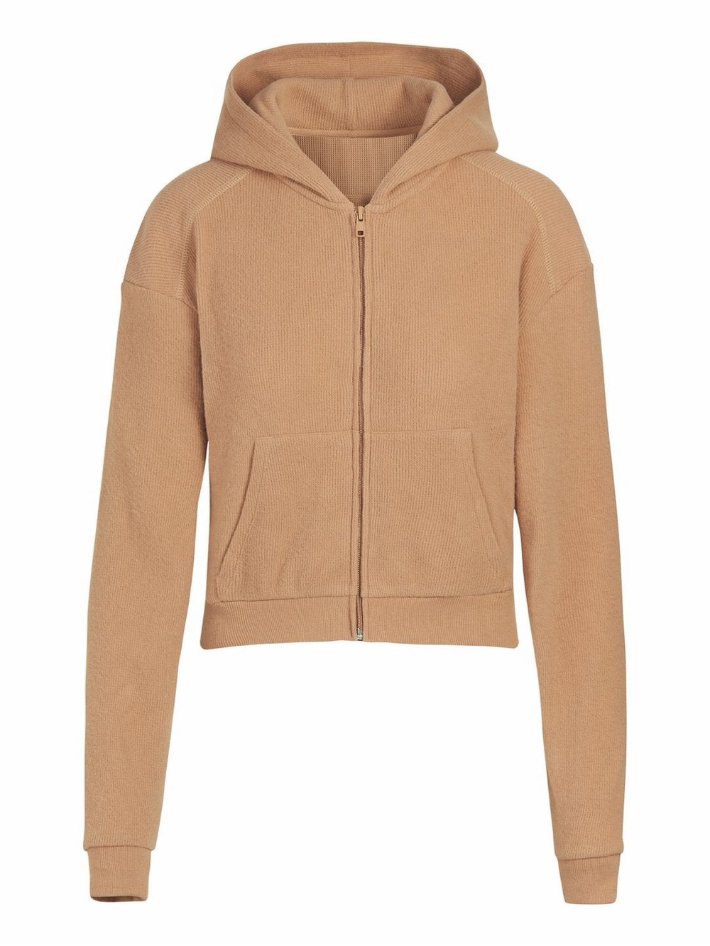 Skims cropped waffle knit full zip jacket size small in tan